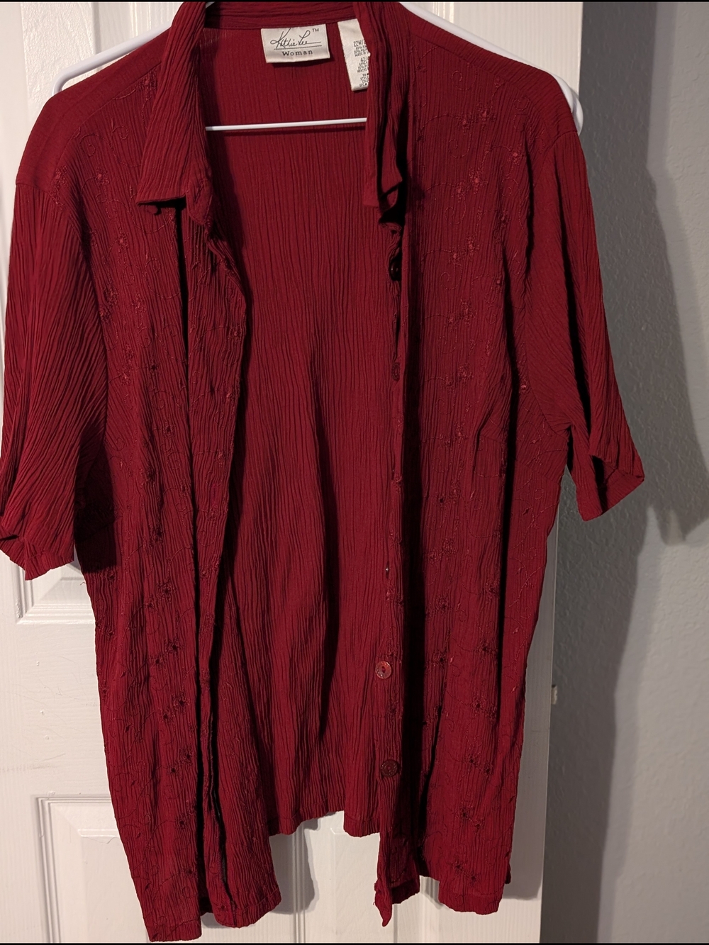 Kathie Lee Collection Deep Red Short Sleeve Button-Down Shirt